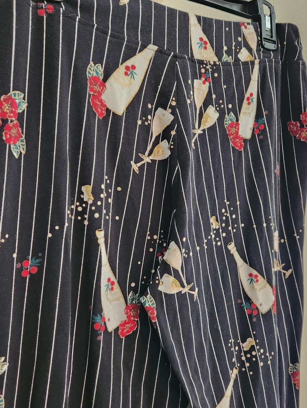 Soma Lounge Pants‎ Medium Navy Pinstripe Champagne Print Cotton Modal Like New!